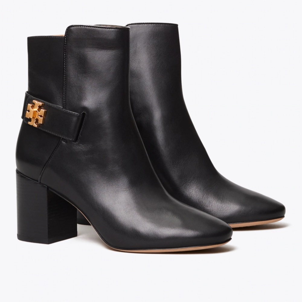 Black leather booties